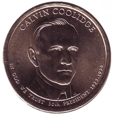 30-й президент США. Калвин Кулидж. Монетный двор P. 1 доллар, 2014 год, США.