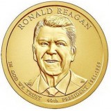 40-й президент США. Рональд Рейган. Монетный двор P. 1 доллар, 2016 год, США.