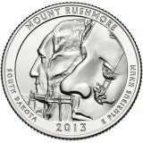 Национальный мемориал Маунт-Рашмор. Монета 25 центов (D). 2013 год, США.