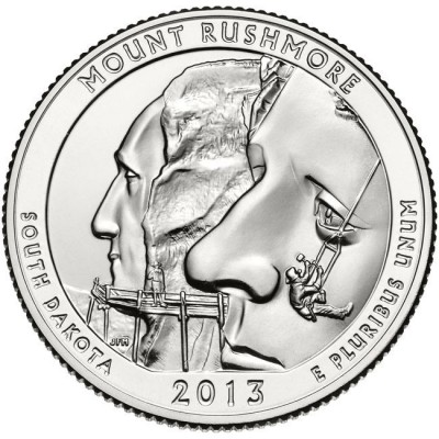 Национальный мемориал Маунт-Рашмор. Монета 25 центов (P). 2013 год, США.