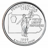 Пенсильвания. Монета 25 центов (P). 1999 год, США.