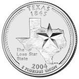 Техас. Монета 25 центов (D). 2004 год, США.