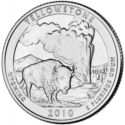 Йеллоустонский национальный парк. Монета 25 центов (D). 2010 год, США.