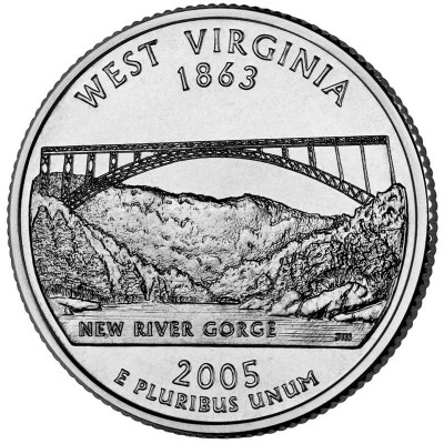 Западная Виргиния. Монета 25 центов (D). 2005 год, США.