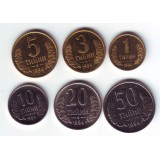 Набор монет Узбекистана (6 штук). 1-50 тийинов, 1994 год.